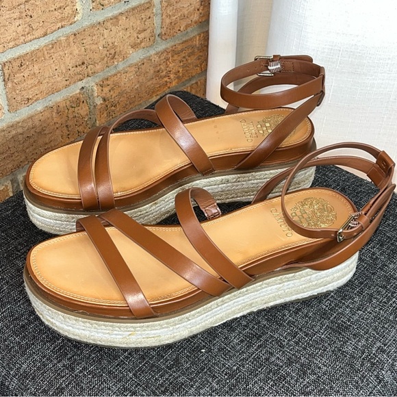 Vince Camuto Aevie Leather Strappy Platform Espadrille Wedge Sandals 9 - Picture 2 of 9